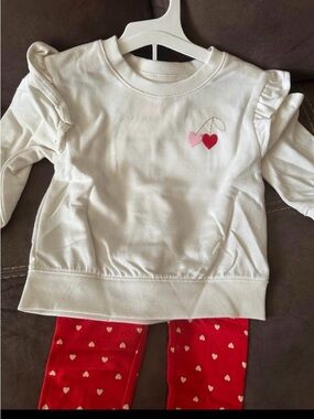 Cat & Jack Cream Top and pants with Red & Pink Accent